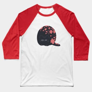 black cat with flowers Baseball T-Shirt